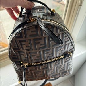 Fendi Embossed Black and Gold Backpack